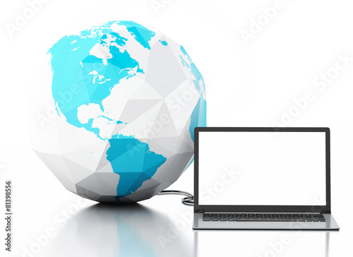 3d Laptop and earth globe. Global communication