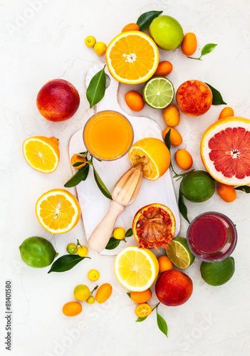 fresh citrus fruits and juices