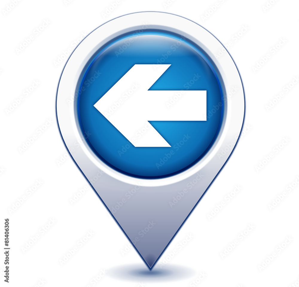 flèche à gauche sur marqueur géolocalisation bleu flèche à gauche sur marqueur géolocalisation bleu