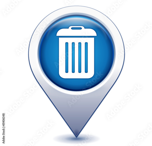 poubelle sur marqueur géolocalisation bleu