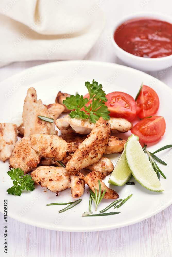 Fried chicken fillet and vegetable salad