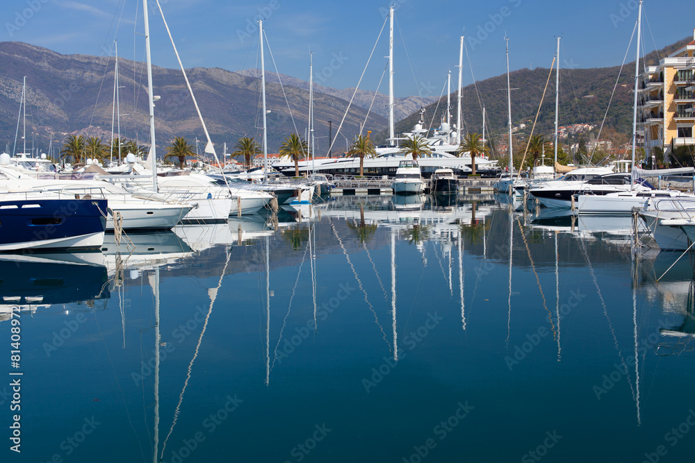 yachts in the marina Porto Montenegro