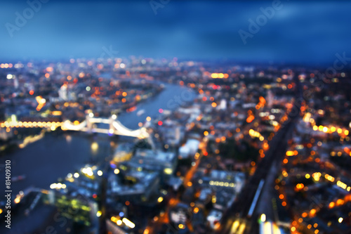 bokeh of London aerial view with Tower Bridge, UK photo