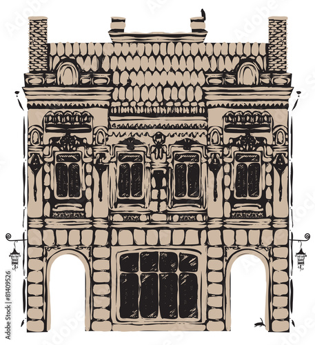 vector drawing of the old European two-storey house