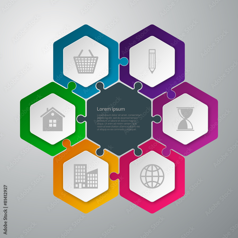 Vector illustration infographics hexagons connected puzzle Vector illustration infographics hexagons connected puzzle