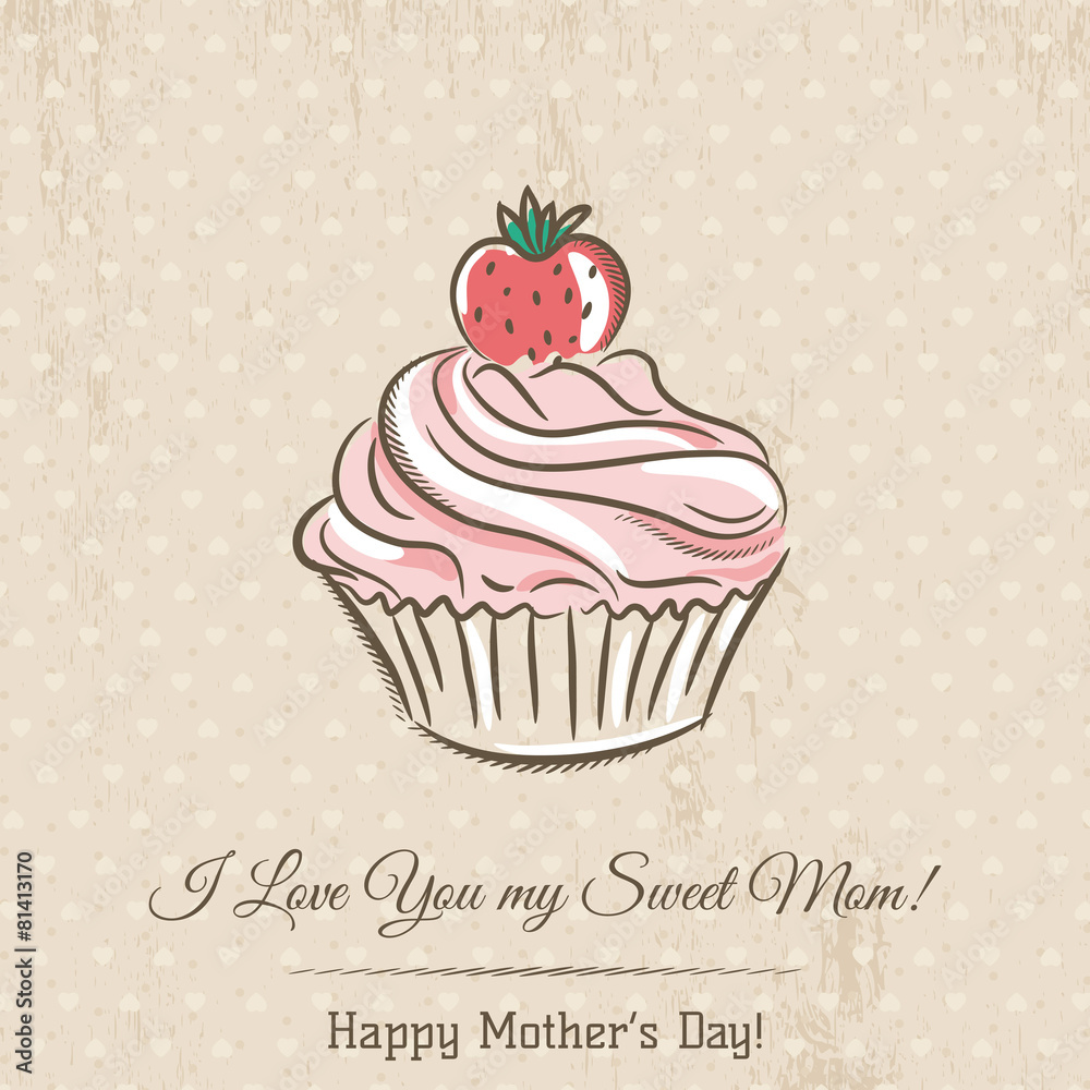 Mother's Day card with cupcake and wishes text, vector Mother's Day card with cupcake and wishes text, vector