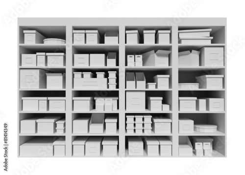Mall shelves with boxes  isolated on white background