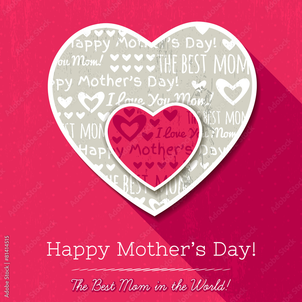 Red background with  two hearts and wishes text for Mother's Day