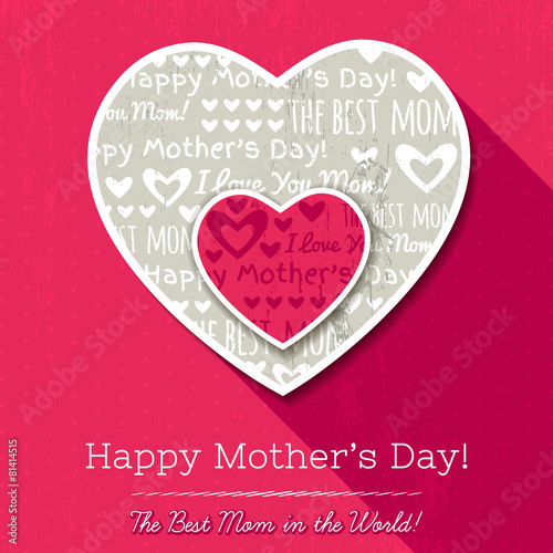 Red background with two hearts and wishes text for Mother's Day