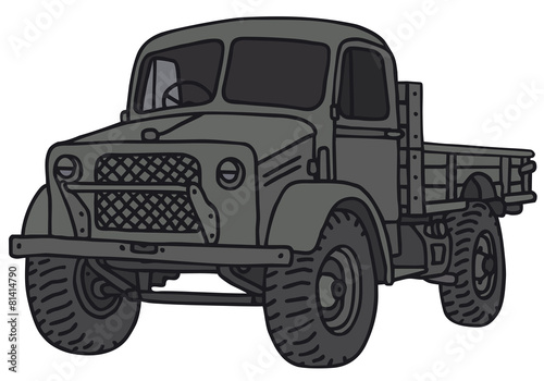 Old military truck, vector illustration, hand drawing