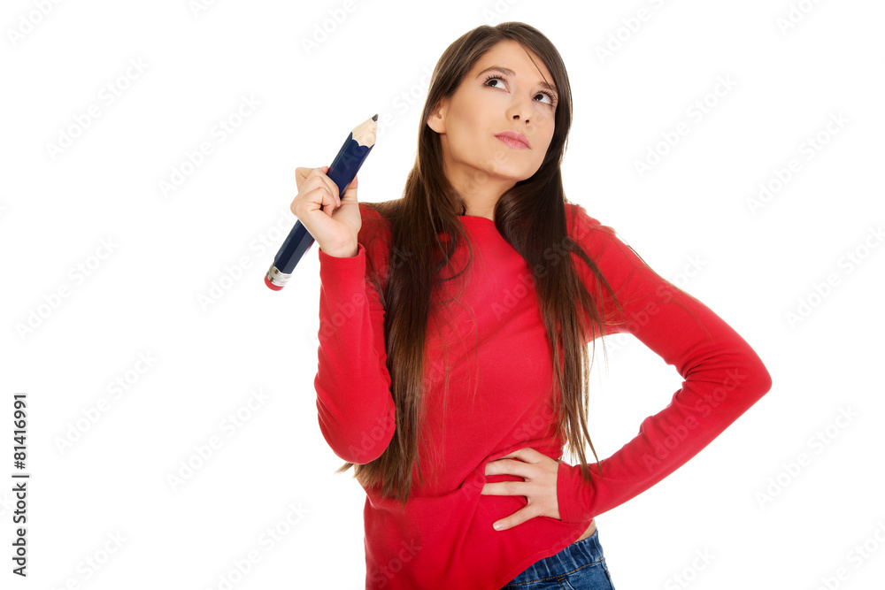 Beautiful young with a big pencil. Beautiful young with a big pencil.