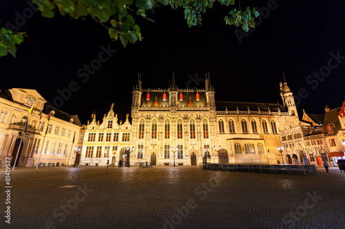 Burg Square in Bruges at night, Belgium