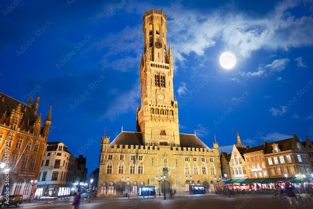Bruges, Belgium: The Belfort under the moonlight