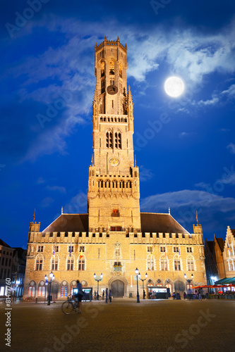 Bruges, Belgium: The Belfort under the moonlight