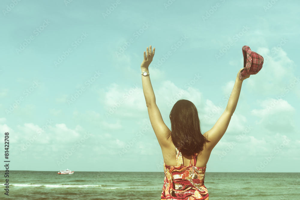 lady call for help at sea beach, beautiful vintage filter wallpa Stock ...