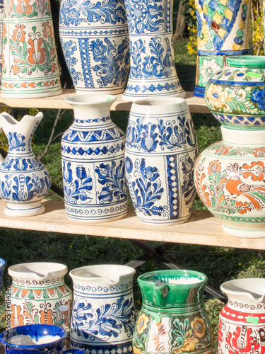 bunch of traditional hadcrafted romanian pottery mugs