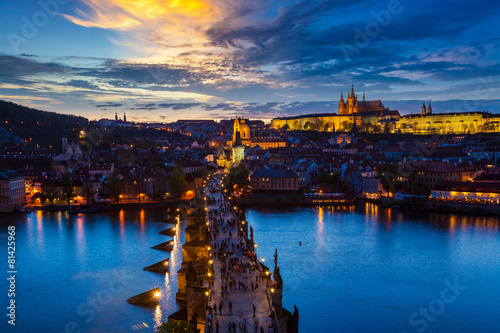 Night view of Prague, Charles Bridge, Vltava river