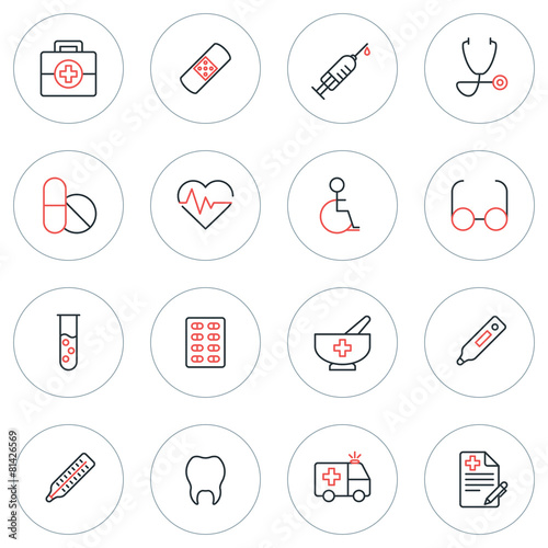 Set of Thin Line Medicine and Healthy Icons