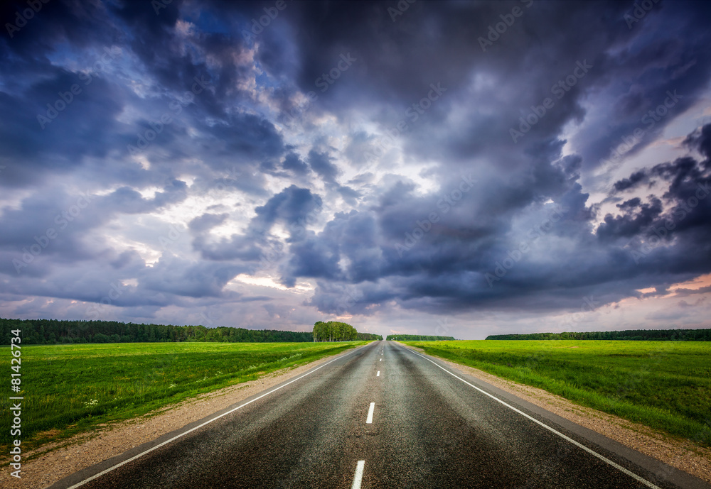 Road and stormy sky