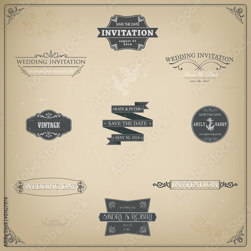 Vector design elements and calligraphic page decorations for wed