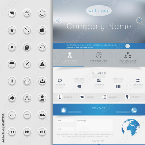 One page website design template. All in one set for website des
