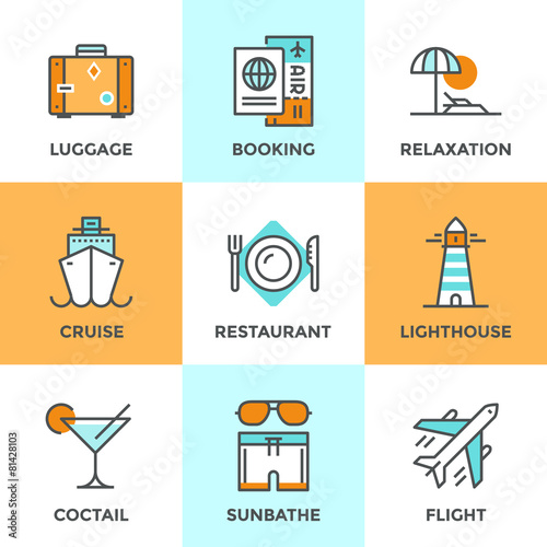 Travel and vacation line icons set