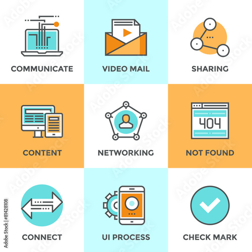 User networking line icons set