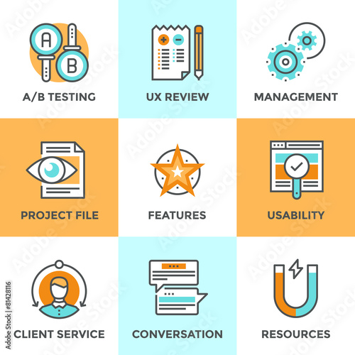 UX and usability testing line icons set