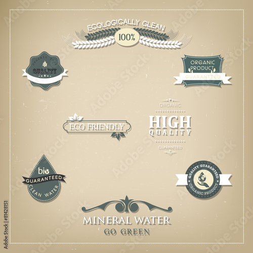 Set of organic and farm fresh food badges and labels