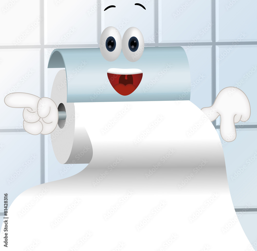 Funny toilet paper cartoon comic illustration note Stock Illustration