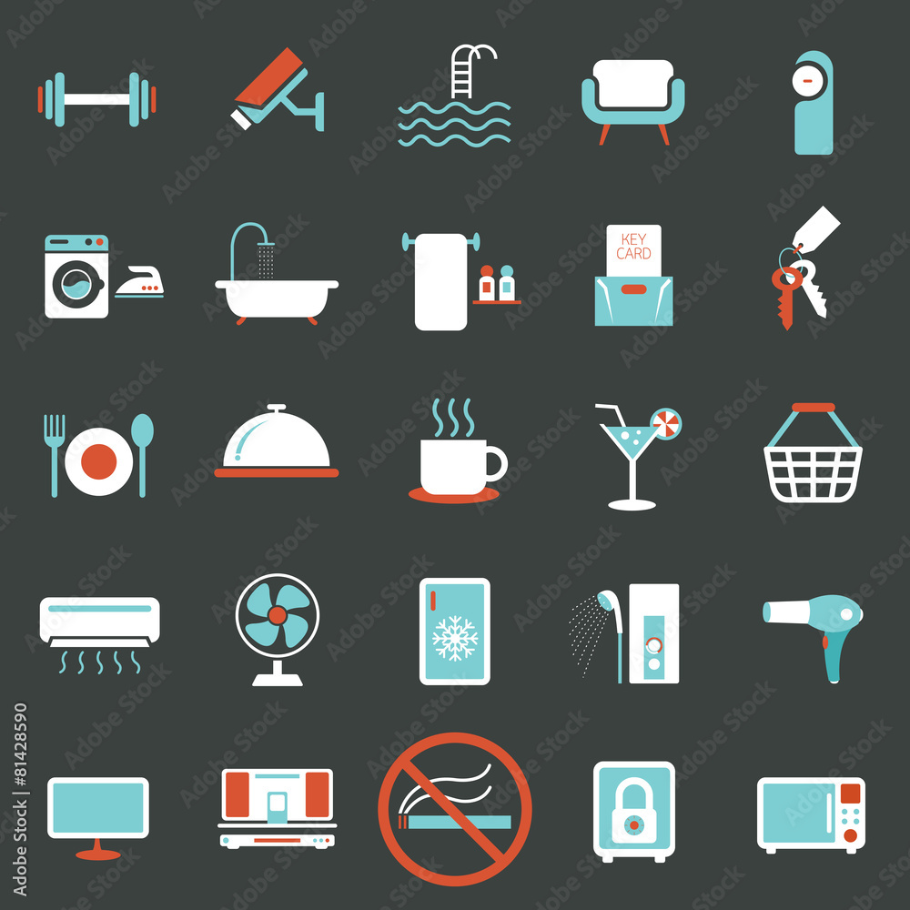 Fototapeta premium Hotel Accommodation Amenities Services Icons Set B