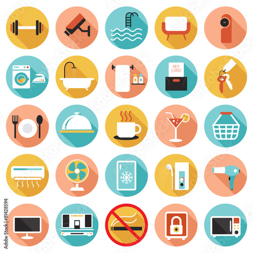 Hotel Accommodation Amenities Services Icons Set B photo