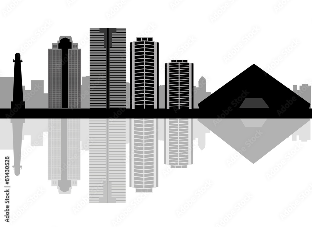 Long Beach skyline in editable vector file