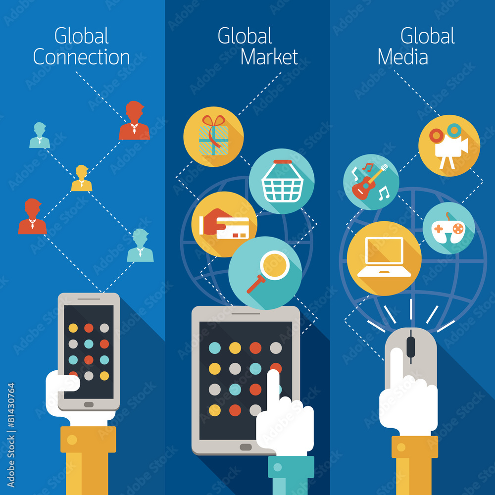 Hands with Mobile Phone Tablet connect Global