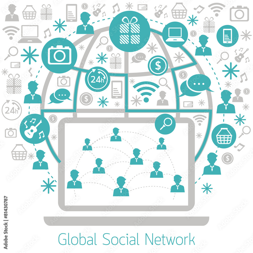 Fototapeta premium Laptop Computer with Social Network Icons