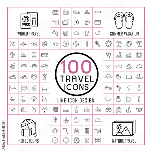 lovely 100 travel icons set