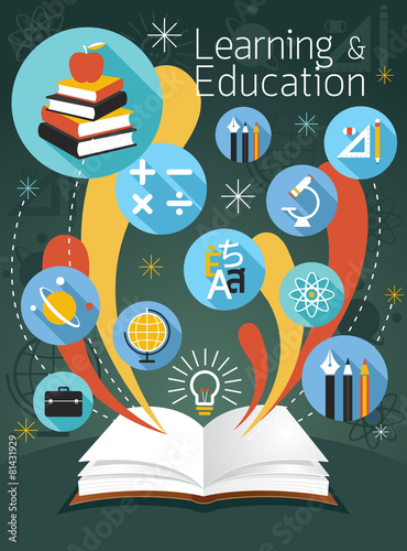 Open Book with Education Icons