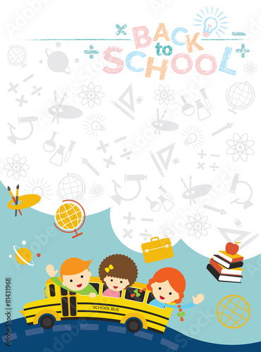 School Bus with Student and Education Icons Frame