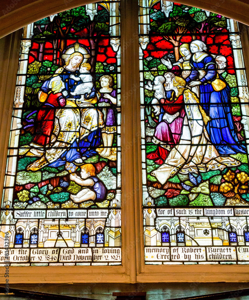 Colorful Scene in a Stained Glass Window