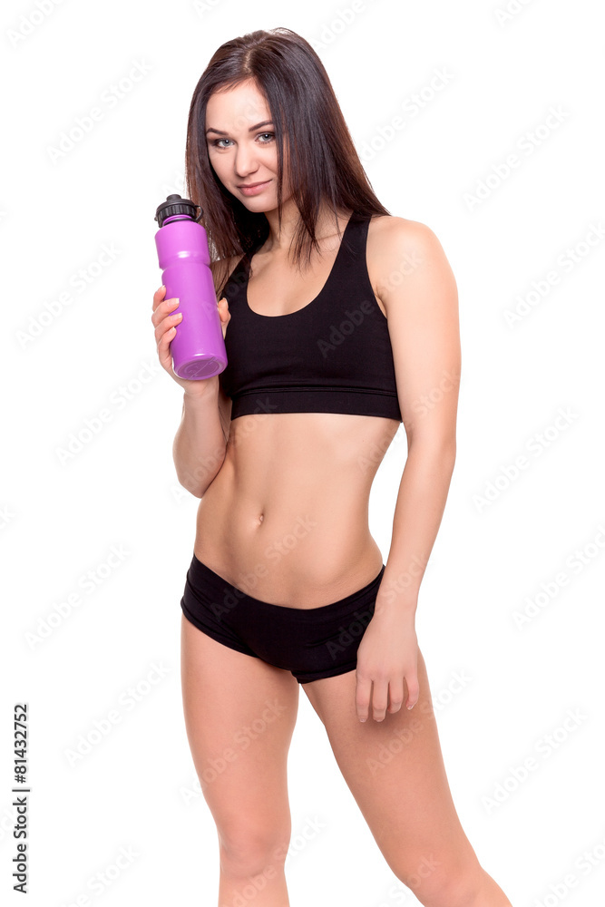 Fitness woman with bottle of water - Stock Image Fitness woman with bottle of water - Stock Image