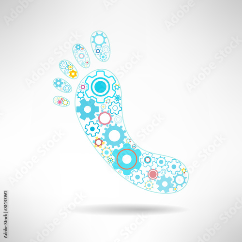 Feet massage sign and logo with gears. Health mechanics concept