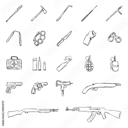 Vector Set of Sketch Weapon Icons