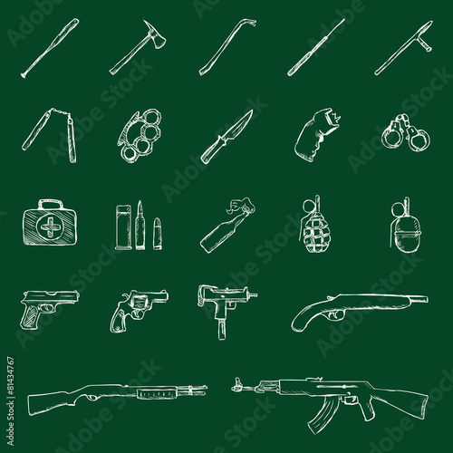 Vector Set of Chalk Weapon Icons