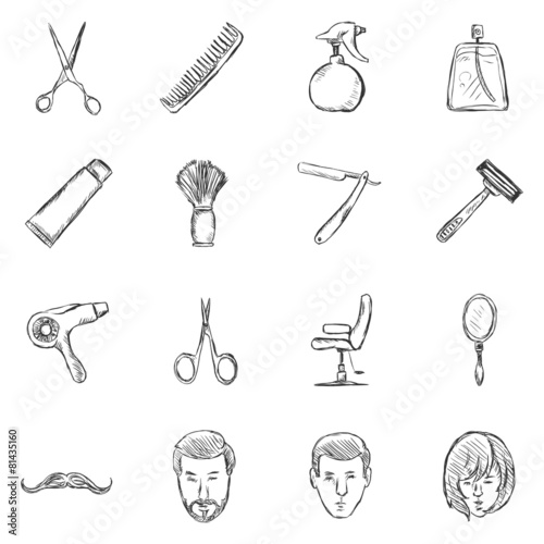 Vector Set of Sketch Barber Shop Icons