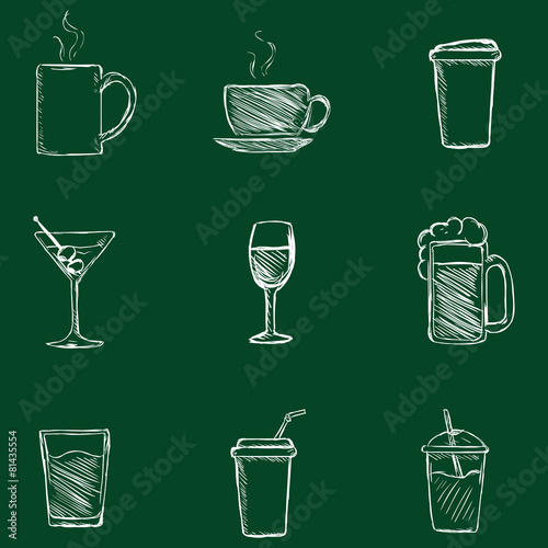 Vector Set of Chalk Drinks Icons.