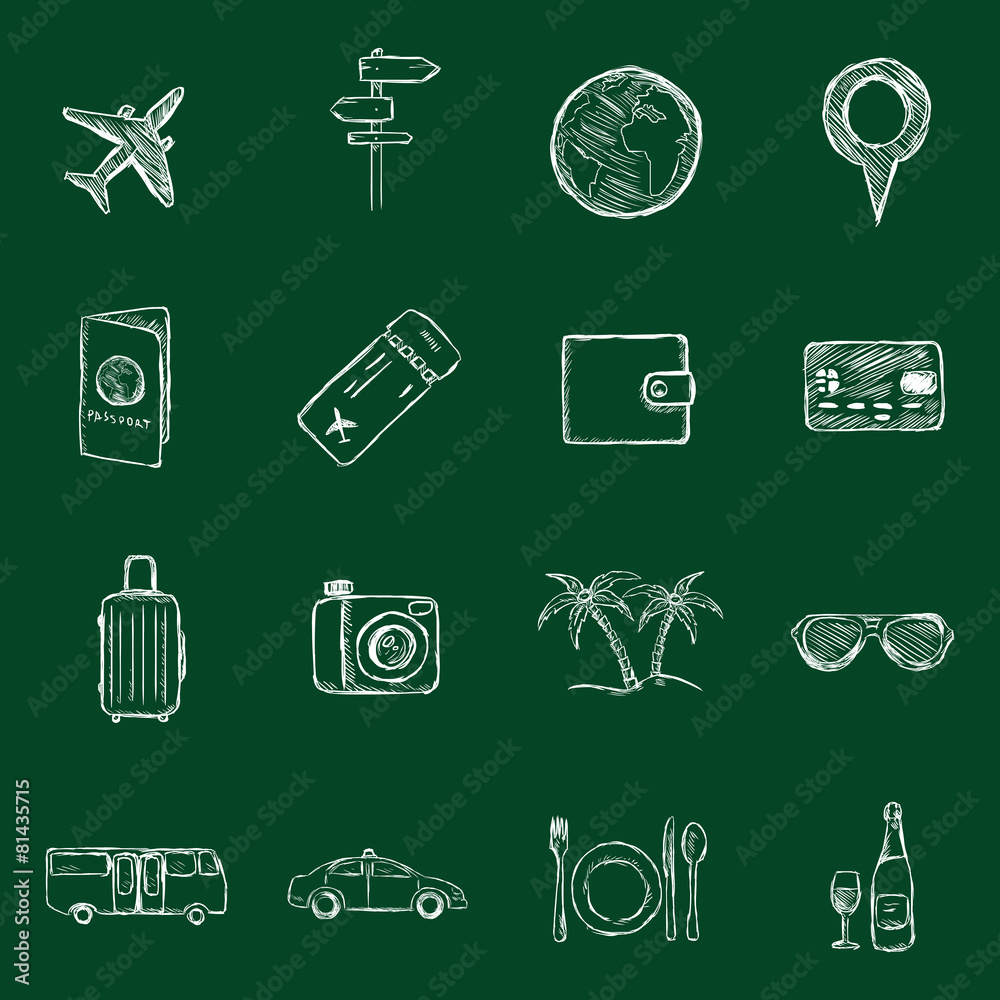 Vector Set of Chalk Travel and Vacation Icons Vector Set of Chalk Travel and Vacation Icons