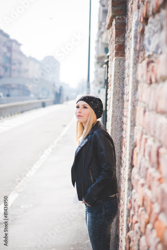 young beautiful blonde straight hair woman