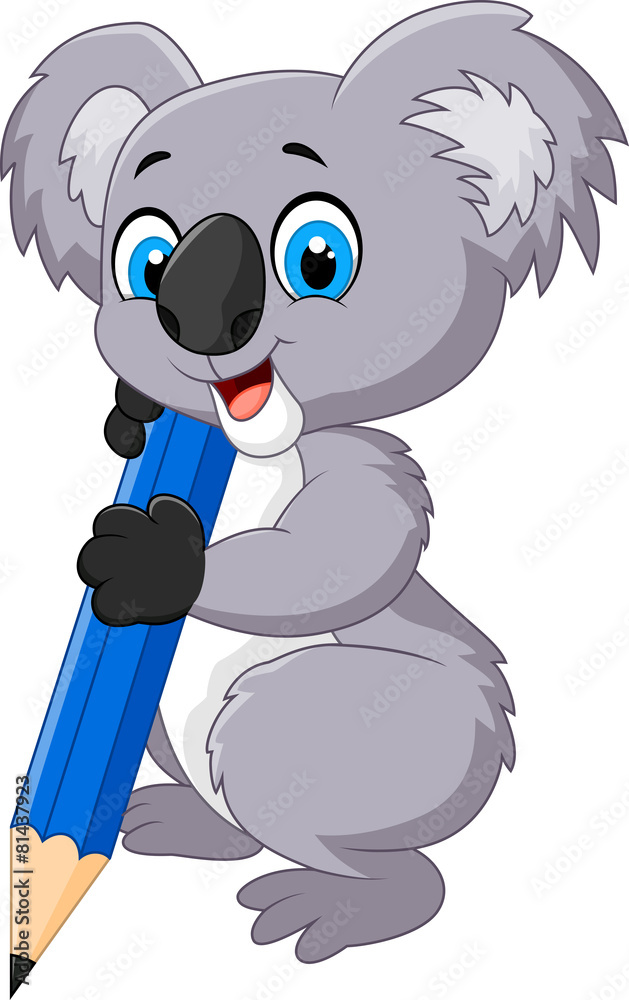 Fototapeta premium Cartoon koala holding pencil