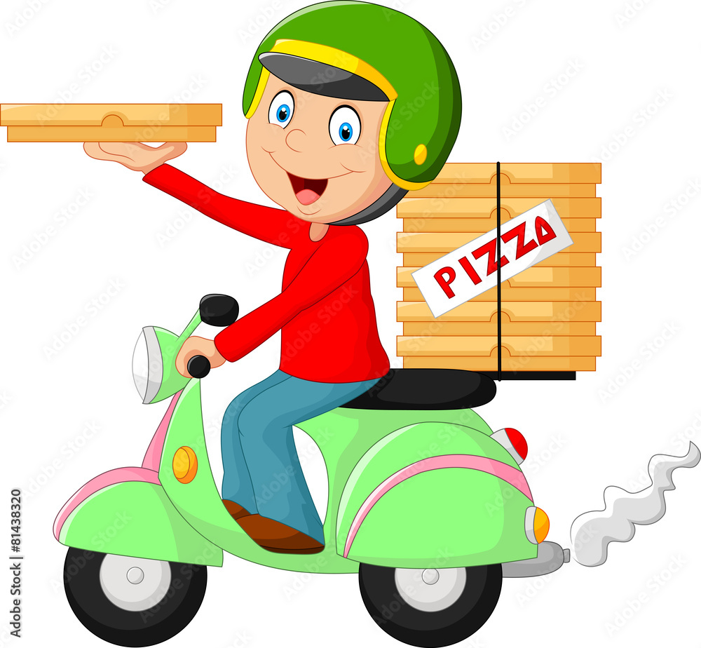 Cartoon pizza delivery boy riding motor bike Stock Vector Adobe Stock
