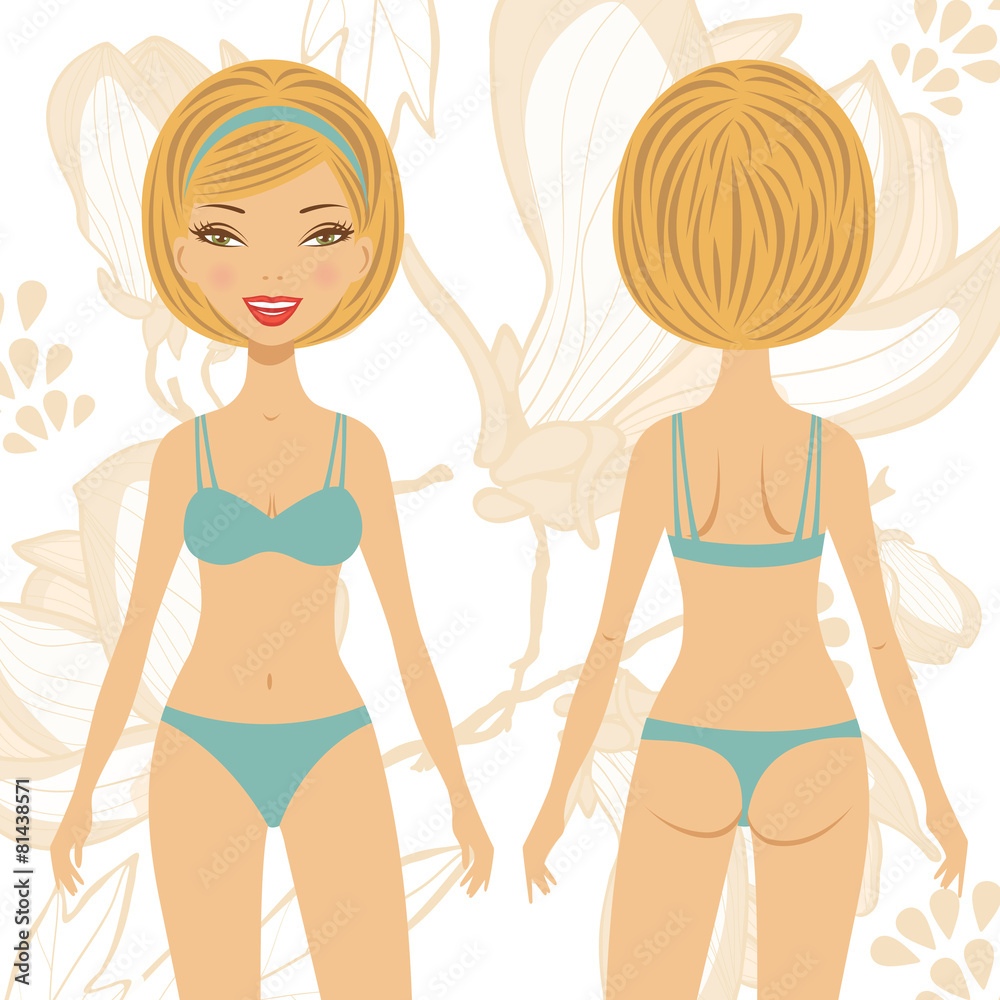Beautiful blond in lingerie front and back Beautiful blond in lingerie front and back